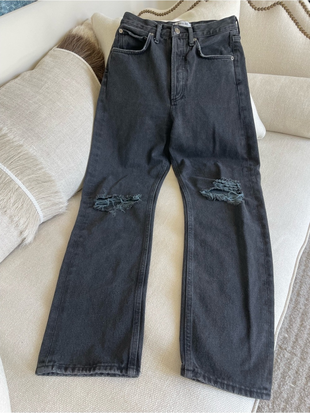 Agolde Women's High-Rise Black Distressed Jeans